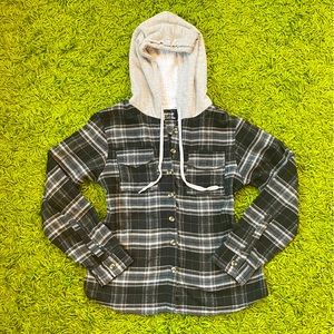 sherpa lined black and white flannel hoodie